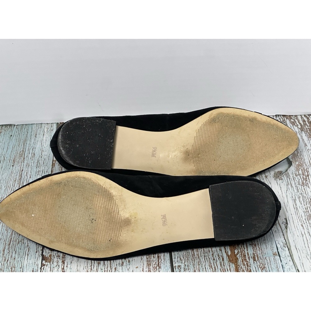 Talbots Edison Cap Toe Flats 9.5 M Black Suede Leather Bow Pointed Toe Shoes - Picture 11 of 16